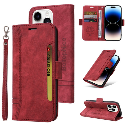 iPhone 15 Pro Max BETOPNICE Dual-side Buckle Leather Phone Case - Red