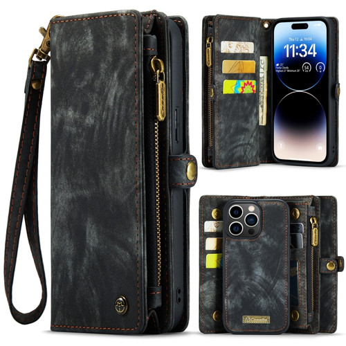 iPhone 15 Pro Max CaseMe 008 Detachable Multifunctional Leather Phone Case - Black