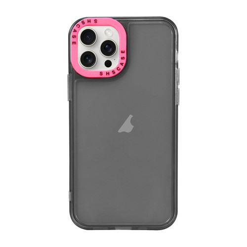 iPhone 15 Pro Max Color Contrast Lens Frame Transparent TPU Phone Case - Black + Rose Red