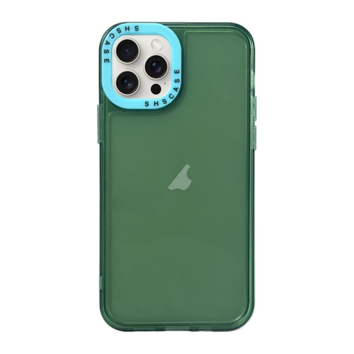 iPhone 15 Pro Max Color Contrast Lens Frame Transparent TPU Phone Case - Green + Sky Blue