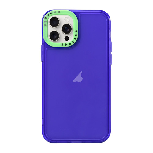 iPhone 15 Pro Max Color Contrast Lens Frame Transparent TPU Phone Case - Purple + Green