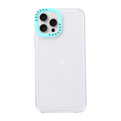 iPhone 15 Pro Max Color Contrast Lens Frame Transparent TPU Phone Case - Transparent + Sky Blue