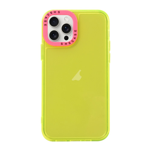 iPhone 15 Pro Max Color Contrast Lens Frame Transparent TPU Phone Case - Yellow + Rose Red