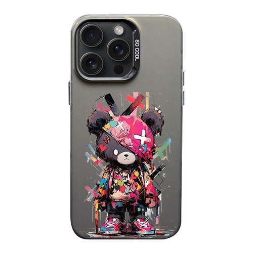 iPhone 15 Pro Max Color Ink Frosted PC+TPU Phone Case - Black Bear