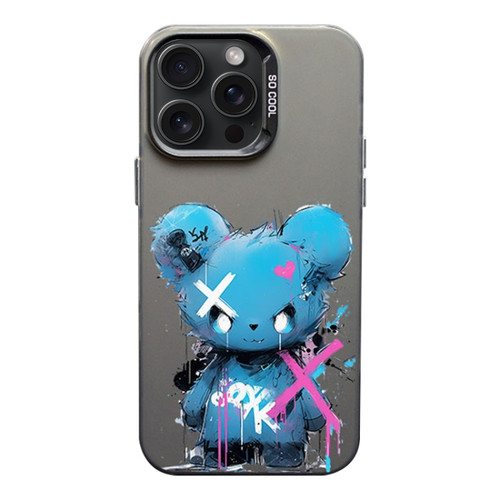 iPhone 15 Pro Max Color Ink Frosted PC+TPU Phone Case - Blue Bear