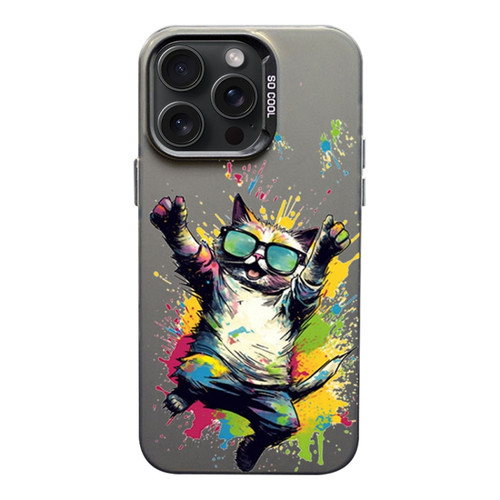 iPhone 15 Pro Max Color Ink Frosted PC+TPU Phone Case - Glasses Cat