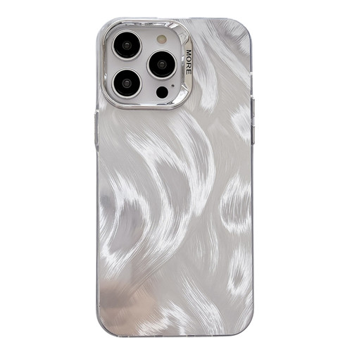 iPhone 15 Pro Max Color Silver IMD Feather Pattern Shockproof Phone Case