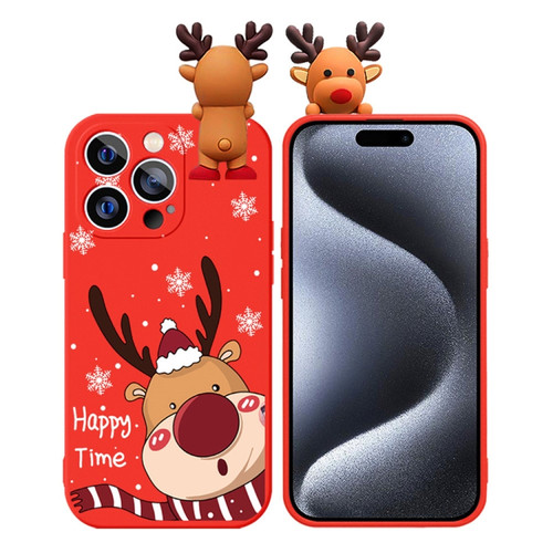 iPhone 15 Pro Max Colored Drawing Deer Relief Doll Soft TPU Phone Case - Cute Elk