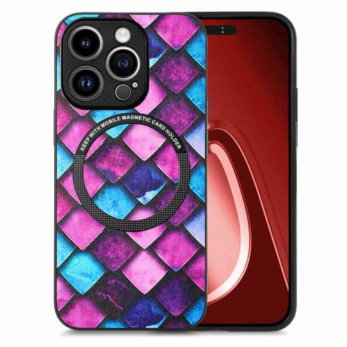iPhone 15 Pro Max Colored Drawing Leather Back Phone Case - Purple Scales