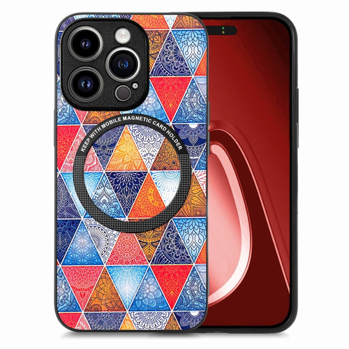 iPhone 15 Pro Max Colored Drawing Leather Back Phone Case - Rhombus Mandala