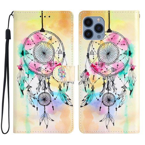 iPhone 15 Pro Max Colored Drawing Leather Phone Case - Dream Catcher