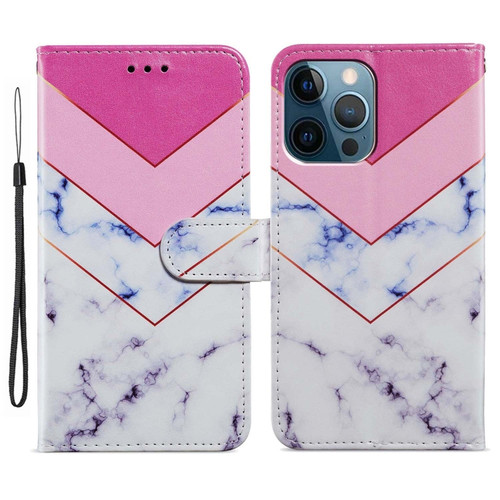 iPhone 15 Pro Max Colored Drawing Leather Phone Case - Smoke Marble
