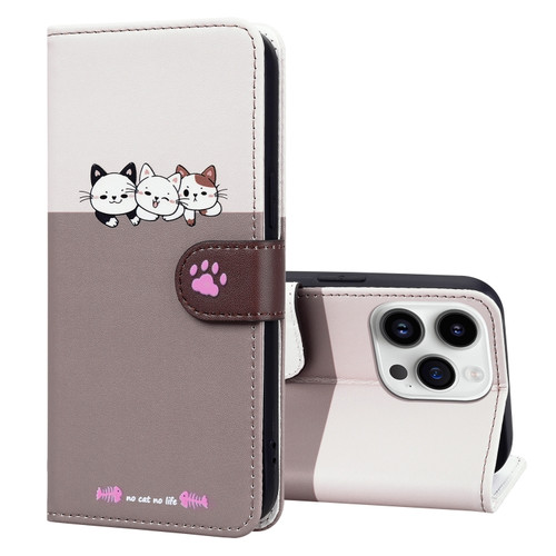 iPhone 15 Pro Max Cute Pet Series Color Block Buckle Leather Phone Case - Pale Mauve