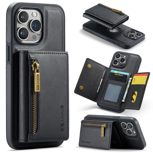 iPhone 15 Pro Max DG.MING M5 Series Zip RFID Multi Card Detachable Leather Phone Case - Black