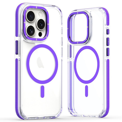 iPhone 15 Pro Max Dual-Color Clear Acrylic Hybrid TPU MagSafe Phone Case - Purple