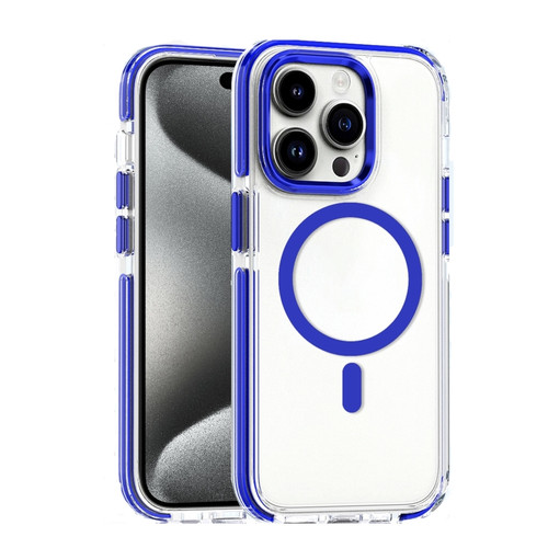 iPhone 15 Pro Max Dual-color MagSafe TPU Hybrid Clear PC Shockproof Phone Case - Blue