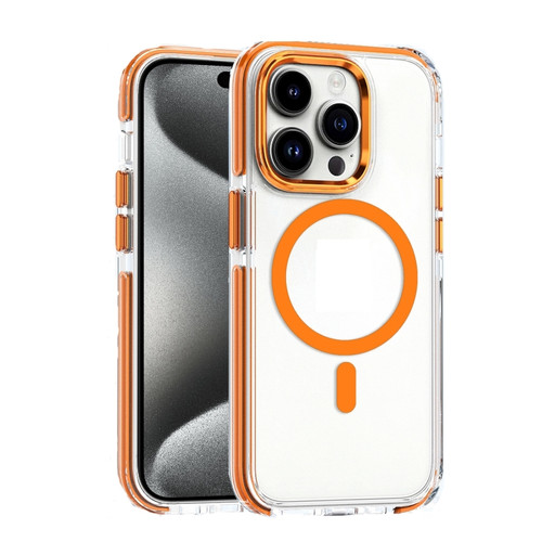 iPhone 15 Pro Max Dual-color MagSafe TPU Hybrid Clear PC Shockproof Phone Case - Orange