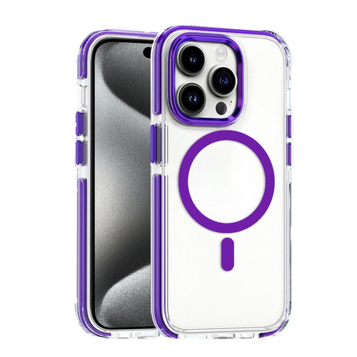 iPhone 15 Pro Max Dual-color MagSafe TPU Hybrid Clear PC Shockproof Phone Case - Purple