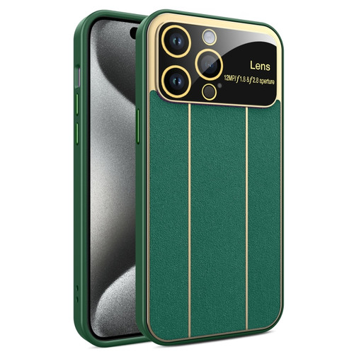 iPhone 15 Pro Max Electroplating Litchi Grain Large Window Phone Case - Green