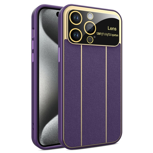 iPhone 15 Pro Max Electroplating Litchi Grain Large Window Phone Case - Purple