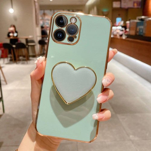 iPhone 15 Pro Max Electroplating Love Heart Holder TPU Phone Case - Green