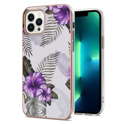iPhone 15 Pro Max Electroplating Pattern IMD TPU Shockproof Case - Purple Flower