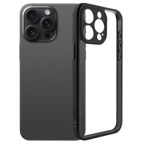 iPhone 15 Pro Max Fine Pore Frosted TPU + Transparent PC Phone Case - Black