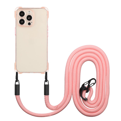 iPhone 15 Pro Max Four-corner Shockproof TPU Phone Case with Lanyard - Pink