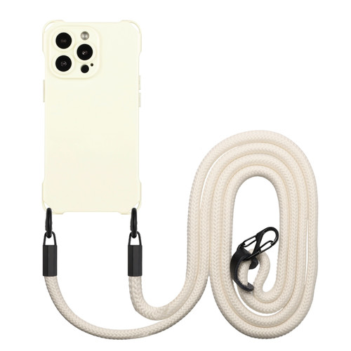 iPhone 15 Pro Max Four-corner Shockproof TPU Phone Case with Lanyard - White