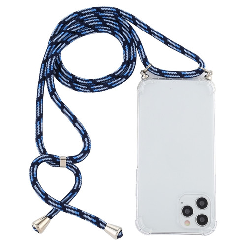 iPhone 15 Pro Max Four-Corner Shockproof Transparent TPU Case with Lanyard - Blue White