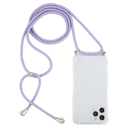 iPhone 15 Pro Max Four-Corner Shockproof Transparent TPU Case with Lanyard - Purple Blue Yellow
