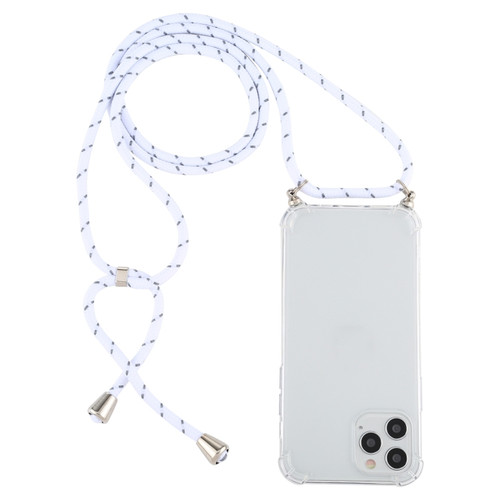 iPhone 15 Pro Max Four-Corner Shockproof Transparent TPU Case with Lanyard - White Grey