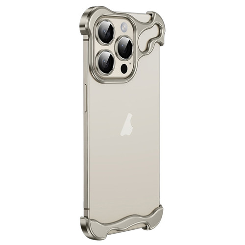 iPhone 15 Pro Max Frameless Metal Corner Pad Phone Case with Lens Film - Grey