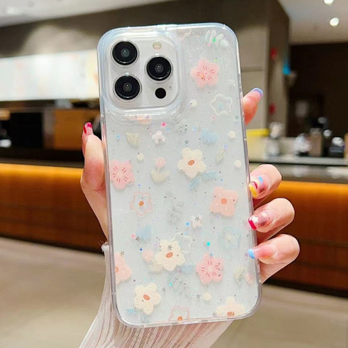 iPhone 15 Pro Max Fresh Small Floral Phone Case Drop Glue Protective Cover - D02 Hand-painted Flower