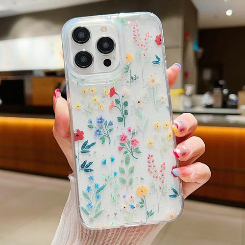 iPhone 15 Pro Max Fresh Small Floral Phone Case Drop Glue Protective Cover - D04 Colorful Floral