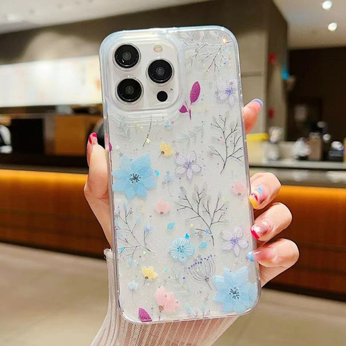 iPhone 15 Pro Max Fresh Small Floral Phone Case Drop Glue Protective Cover - D05 Blue Floral