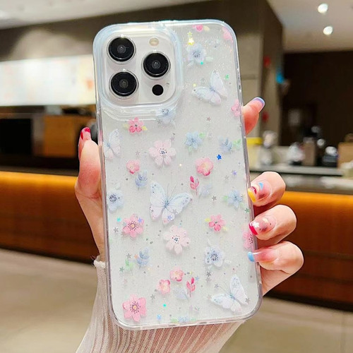 iPhone 15 Pro Max Fresh Small Floral Phone Case Drop Glue Protective Cover - D06 Love of Butterfly