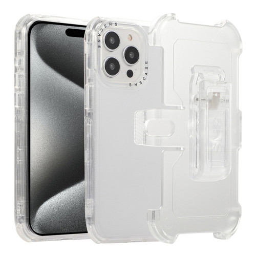 iPhone 15 Pro Max Frosted PC+TPU Phone Case with Back Clip - White