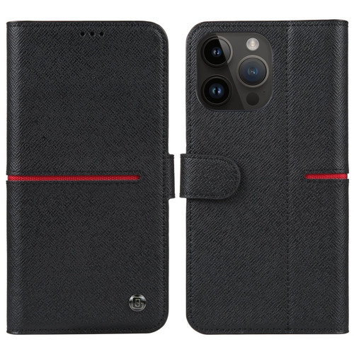iPhone 15 Pro Max GEBEI Top-grain Horizontal Flip Leather Phone Case - Black