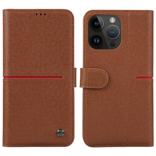 iPhone 15 Pro Max GEBEI Top-grain Horizontal Flip Leather Phone Case - Brown