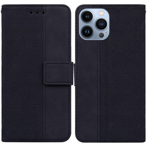 iPhone 15 Pro Max Geometric Embossed Leather Phone Case - Black