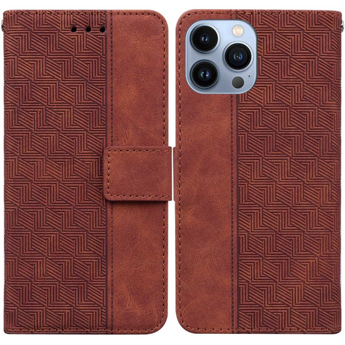 iPhone 15 Pro Max Geometric Embossed Leather Phone Case - Brown