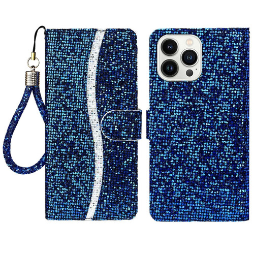 iPhone 15 Pro Max Glitter Powder Filp Leather Phone Case - Blue