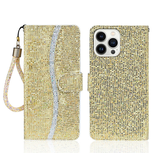 iPhone 15 Pro Max Glitter Powder Filp Leather Phone Case - Gold