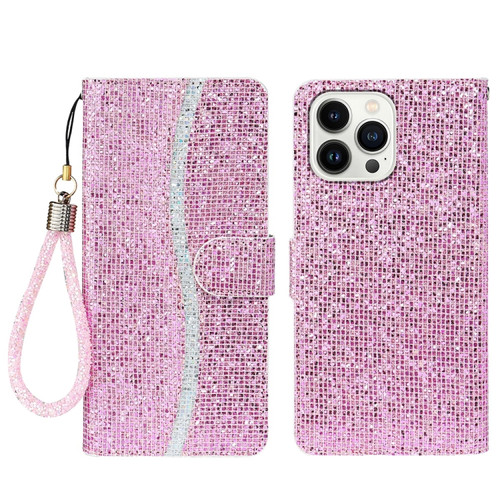 iPhone 15 Pro Max Glitter Powder Filp Leather Phone Case - Pink