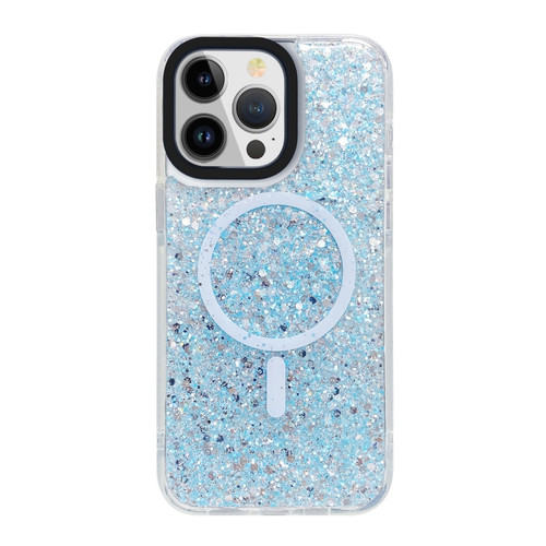 iPhone 15 Pro Max Gold Armor MagSafe Glitter Epoxy Phone Case - Blue