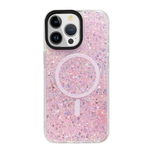 iPhone 15 Pro Max Gold Armor MagSafe Glitter Epoxy Phone Case - Pink