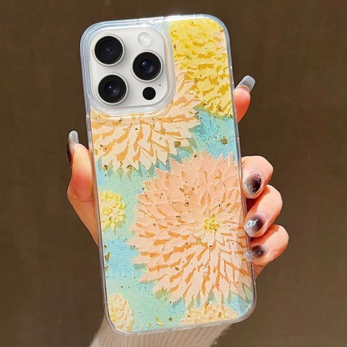 iPhone 15 Pro Max Gold Foil Oil Painting Epoxy TPU Phone Case - Yellow Chrysanthemum