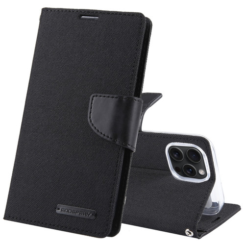 iPhone 15 Pro Max GOOSPERY CANVAS DIARY Fabric Texture Flip Leather Phone Case - Black