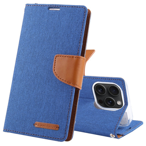 iPhone 15 Pro Max GOOSPERY CANVAS DIARY Fabric Texture Flip Leather Phone Case - Blue